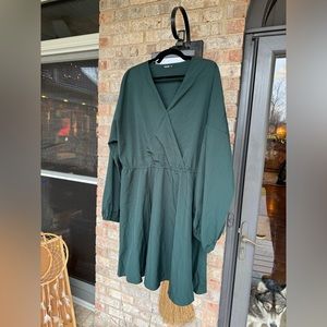 Green faux wrap dress